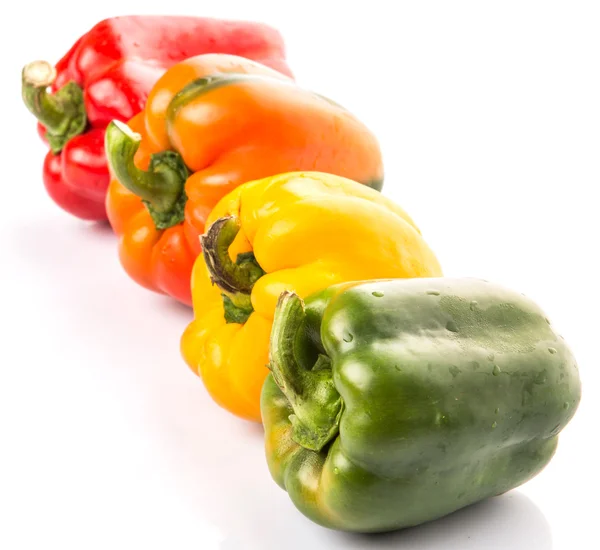 Een Groep Van Verschillende Kleuren Van Capsicum Witte Achtergrond — Stockfoto