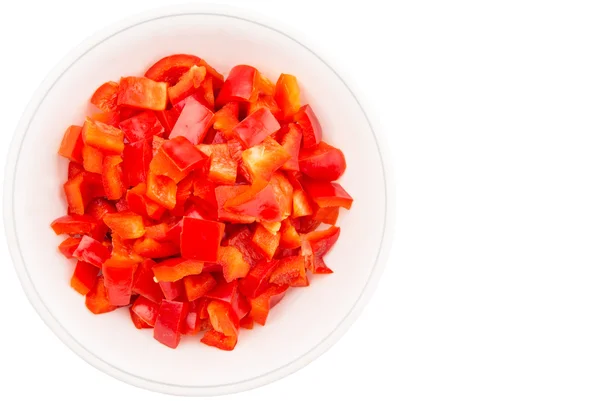 Chopped Red Capsicums White Bowls White Background — Stock Photo, Image