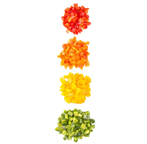 Σωρούς των ψιλοκομμένες πολύχρωμες πιπεριές — Φωτογραφία Αρχείου