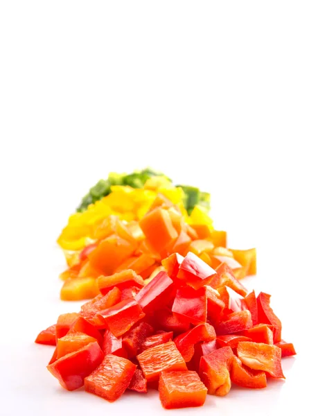 Haufen von gehackten bunten Paprika — Stockfoto