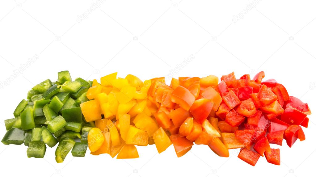 Close up view of chopped colorful capsicum