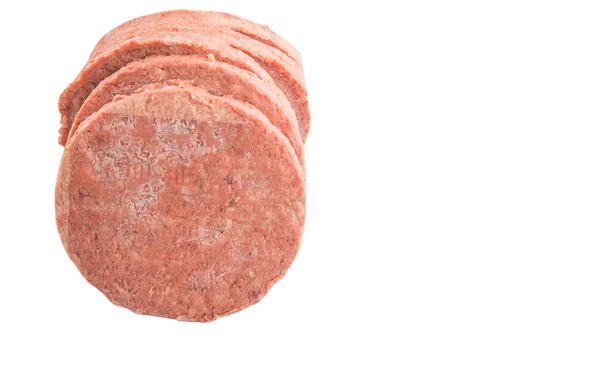 Замороженные Сырые Гамбургеры Мясо Говядины Белом Фоне — стоковое фото
