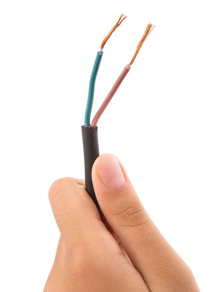 Sosteniendo cables eléctricos expuestos —  Fotos de Stock