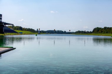 Oberschleissheim, Almanya - 21 Ağustos: Münih Triatlonu 'nda Olimpik Kürek Yarış Pisti Münih 