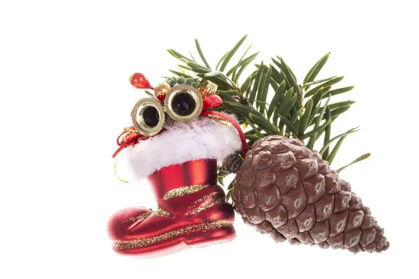 Nahaufnahme Weihnachtsschmuck Mit Tannenzapfen Isoliert Auf Weißem Hintergrund Mit Kopierraum — Stockfoto