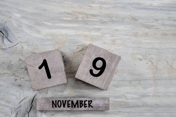 Closeup Cube Calendar November Wooden Background Copy Space — Stock Photo, Image