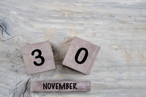 Nahaufnahme Würfelkalender Für November Auf Holzgrund Mit Kopierraum — Stockfoto