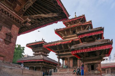 Kathmandu, Nepal - 15 Mart 2014; Durbar Squ 'daki Antik Tapınaklar