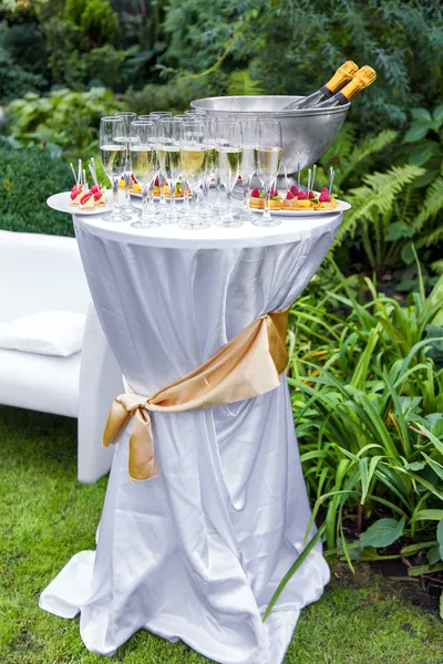 Table with champagne and appetizers — Stock Photo, Image