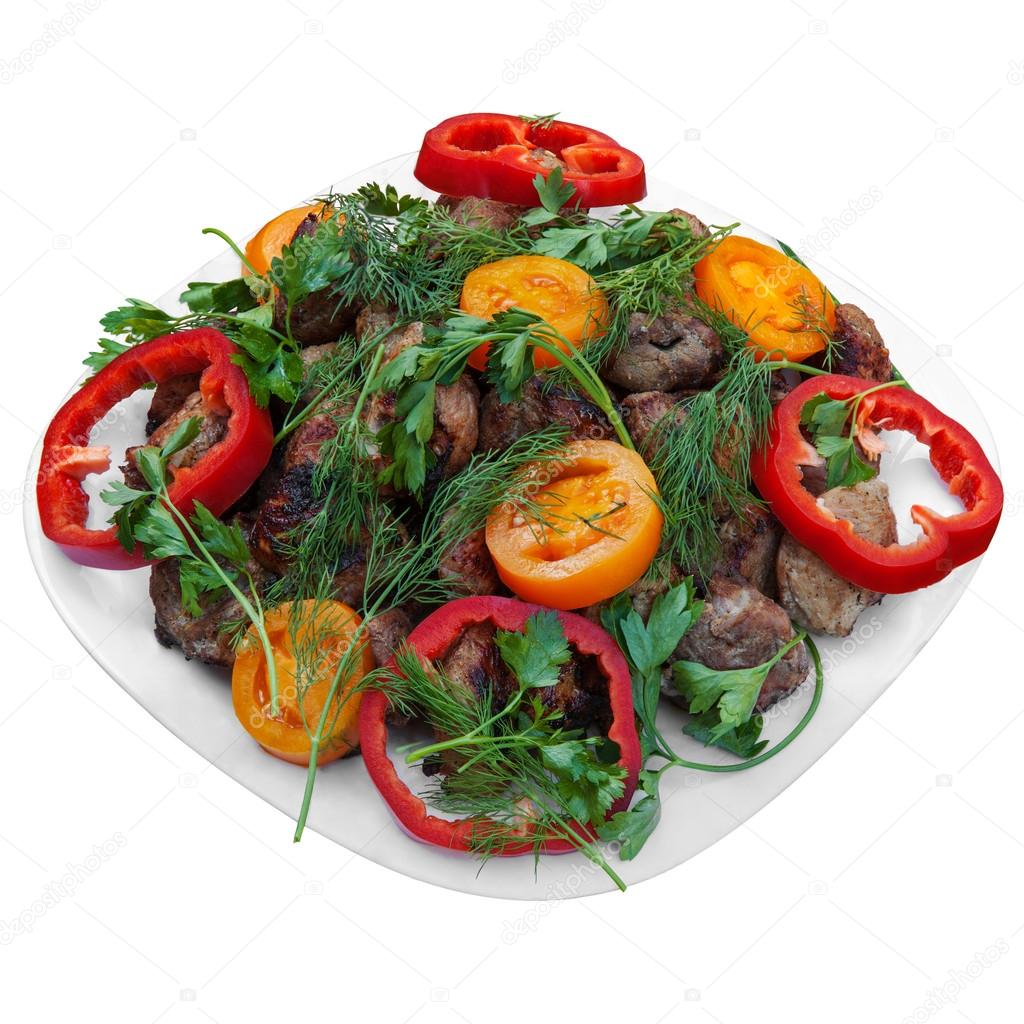 Grilled meat (kebab) and vegetables