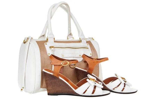 Ladies handbag and summer sandals — Stock Photo, Image