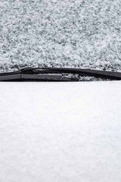 Frozen Front Windshield Hood Car Winter Morning — Photo