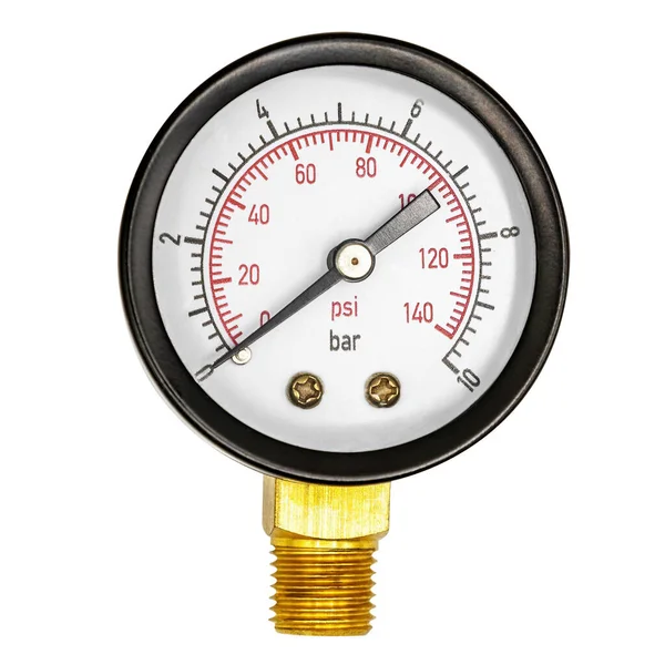泵站压力调节用压力计或气压计 在白色背切路径上隔离 — 图库照片