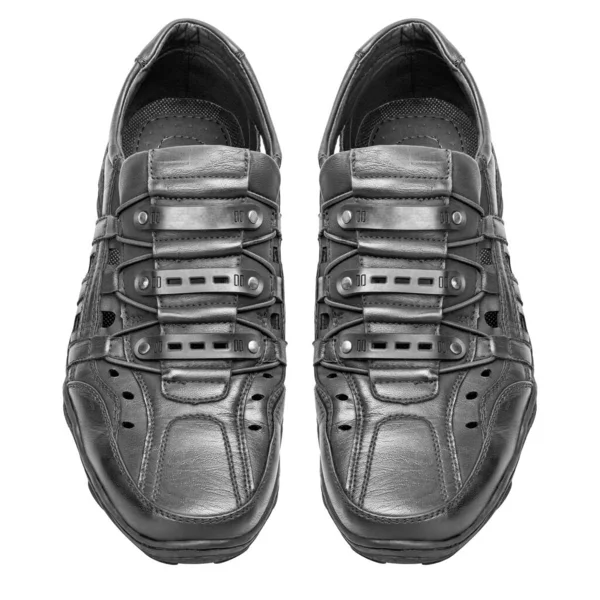 Paire Chaussures Noires Pour Hommes Isolées Sur Fond Blanc Chemins — Photo