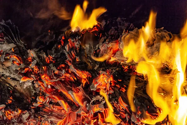 Burning Paper Fireplace Fire Ash — Stock Photo, Image