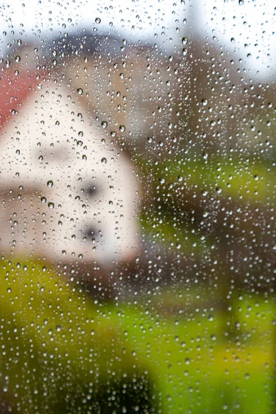 Raindrops Glass Blurred Cityscape Window — Fotografia de Stock