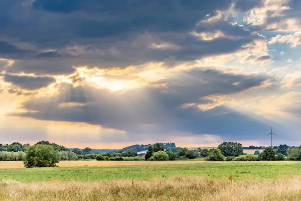 Zonsondergang Het Platteland Het Voorjaar Prachtig Landschap — Stockfoto