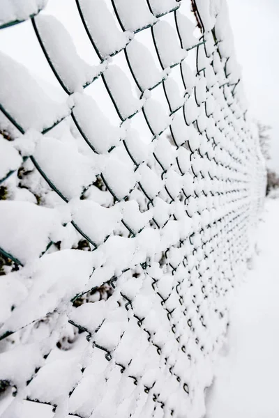 Řetězec Plot Sněhem Pozadí Zimě Zavřít — Stock fotografie