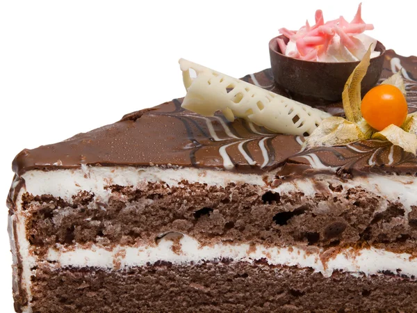 Torta al cioccolato isolato su sfondo bianco — Foto Stock