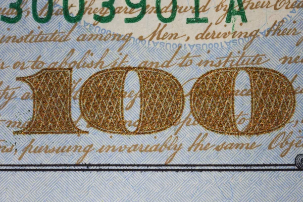 NEW US ONE HUNDRED DOLLAR BILL DETAIL — Stock Photo, Image