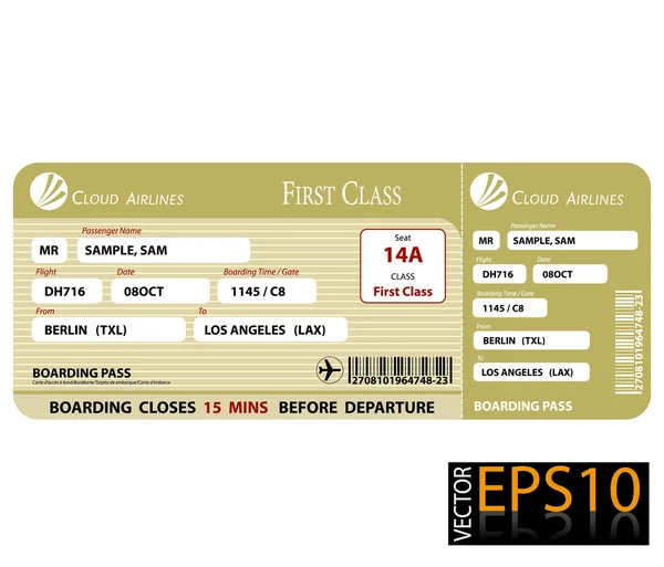 Carte d'embarquement Première classe — Image vectorielle