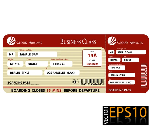 Tarjeta de embarque Business Class — Vector de stock