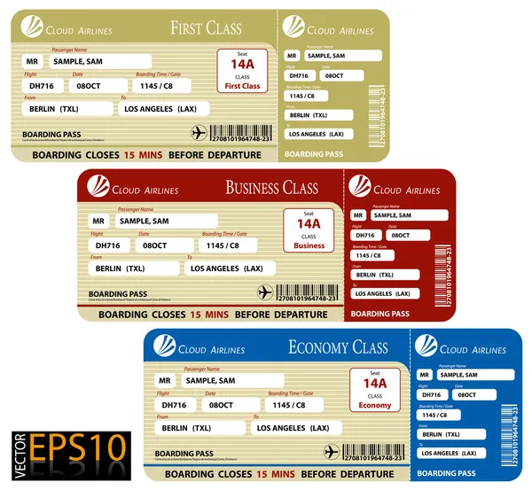 Set di carte d'imbarco (First, Business & Economy Class ) — Vettoriale Stock