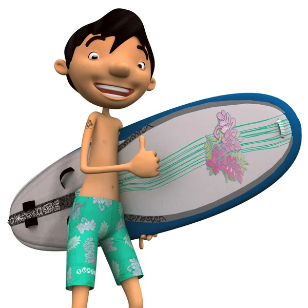 Amichevole giovane uomo con tavola da surf — Foto Stock