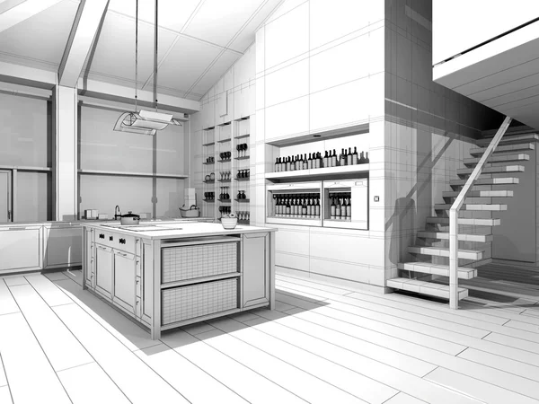 Wireframe keuken — Stockfoto