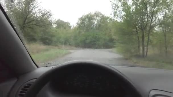 Fahrer Fährt Regen Schlechtwetter Auto Riss Der Windschutzscheibe — Stockvideo