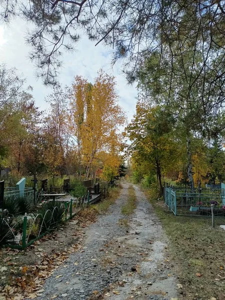 Stary Cmentarz Jesienią Nagrobki Pomniki Cmentarzu — Zdjęcie stockowe