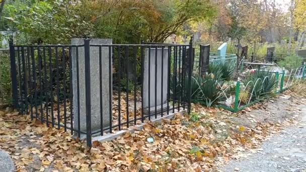 Viejo Cementerio Otoño Lápidas Monumentos Cementerio — Vídeo de stock