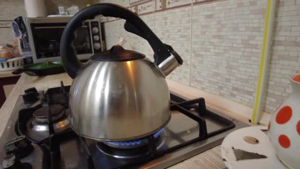 Making Tea Kettle Boiling Water Tea Brew Tea — Stock Video