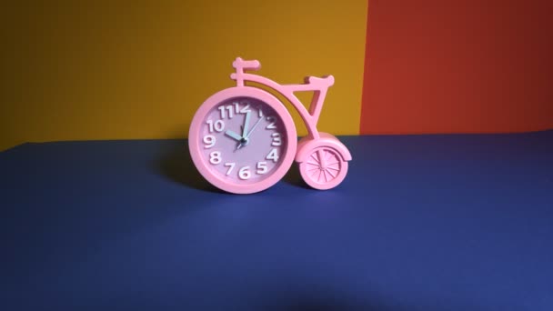 Clock Form Bicycle Baby Pink Watch Retro Designer Clock — Stock Video