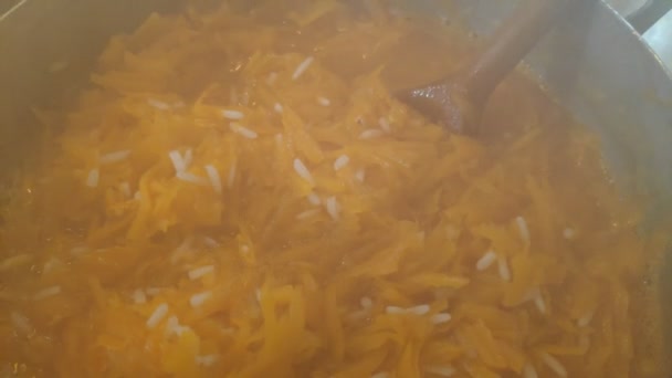 オレンジのカボチャ おいしい美しいカボチャ カボチャのお粥 ハロウィーン 白地にカボチャ — ストック動画