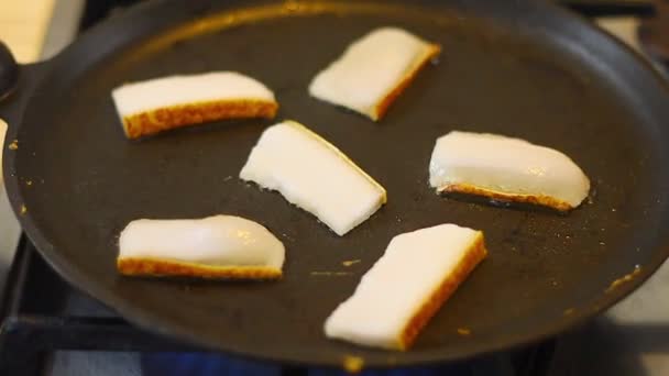 Slices Bacon White Lard Chunks Salted Bacon Dark Background Healthy — Videoclip de stoc