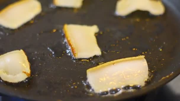 Slices Bacon White Lard Chunks Salted Bacon Dark Background Healthy — Stockvideo