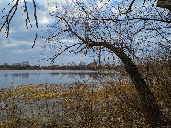 Természetes Táj Vízzel Naplemente Napkelte Vízen Gyönyörű Folyó Lake Shore — Stock Fotó