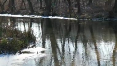 Suyla doğal manzara. Suda gün batımı ve gün doğumu. Güzel nehir. Shore Gölü. Sudaki yansıma. Su akışı. Rezervuarın kıyısında dinlenme.