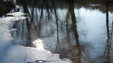 Suyla doğal manzara. Suda gün batımı ve gün doğumu. Güzel nehir. Shore Gölü. Sudaki yansıma. Su akışı. Rezervuarın kıyısında dinlenme.