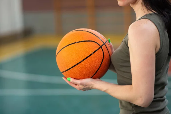 Basketball Ball Sport Basketballfeld Basketballspieler Ball Der Hand Basketballfeld Und — Stockfoto