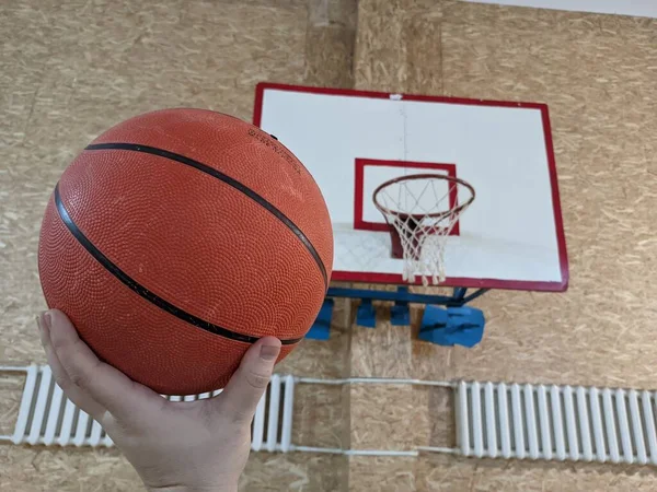 Basket Sport Balle Terrain Basket Joueur Basket Balle Main Terrain — Photo