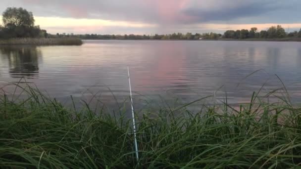 Wędkowanie Rzece Rybak Wędką Łap Koło Wędkarskie Zbliżenie Człowiek Połowów — Wideo stockowe