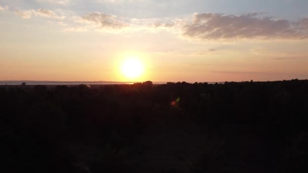 风景视频日落 黎明从上方 无人机视频 无人机在令人叹为观止的农村场景和农田上空飞行 电影航拍 从鸟瞰看日落时蜿蜒曲折的河流 — 图库视频影像