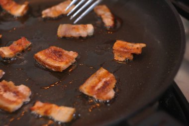 Kızarmış domuz. Kızartma tavasında domuz yağı. Pastırmayı kızartma tavasında kızarttım. Kızarmış pastırma. Katmanlı domuz yağı. Tavada kızarmış domuz yağı..