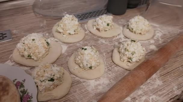 Kek Yapıyorum Peynirli Kek Hamur Peynirli Ekmek Ekmek Pişirmek Çedar — Stok video