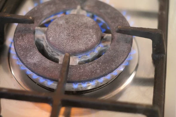 Gas Stove Blue Fire Gas Burns Gas Hob Open Fire — Stock Photo, Image