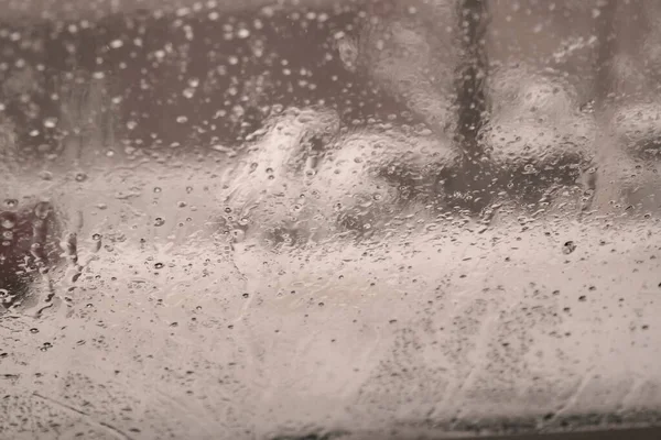 Snow Melts Glass Snowflakes Glass Car Raindrops Glass Window Wet — Stock Photo, Image