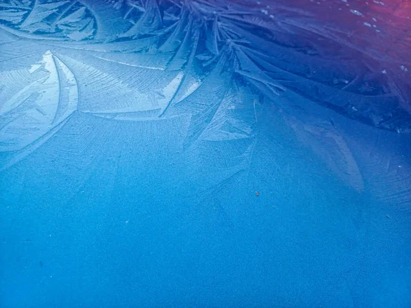 Abstrakce Pozadí Mráz Vzor Modrém Pozadí Mrazivé Vzory Zamrzlém Okně — Stock fotografie