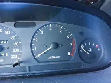 Arabalar için analog cihazlar. Gösterge paneli. Hız göstergesi ve taktik ölçer. Eski araba. Enstrüman oku. Eski model araba. eski enstrüman pulları.